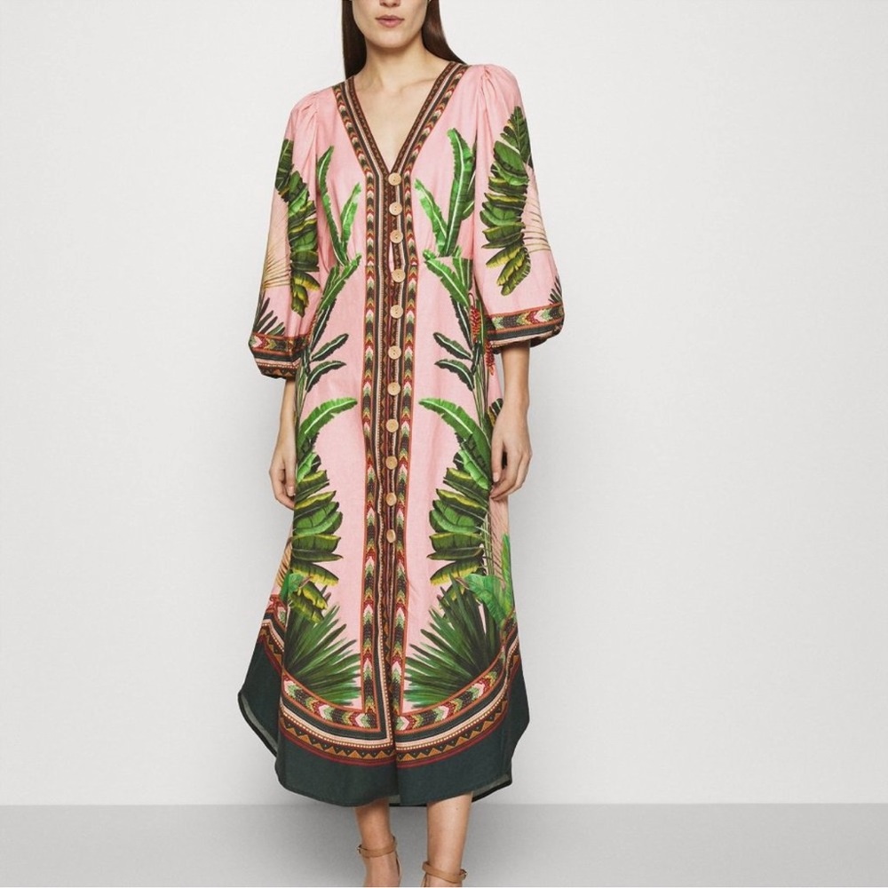 FARM Rio Pink and Green Tropical Maxi Dress